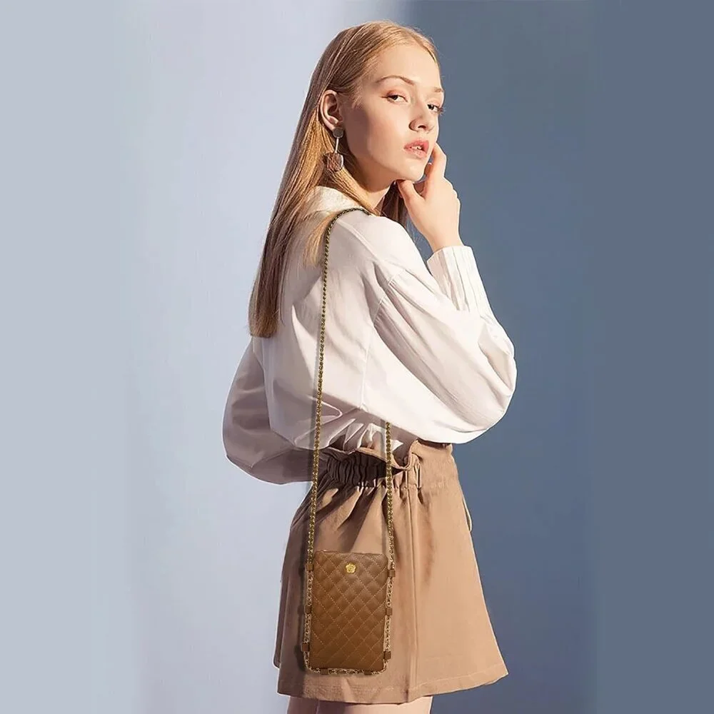 Mini Crossbody Bag Vegan Leather Quilted Compact Cell Phone Purse Women